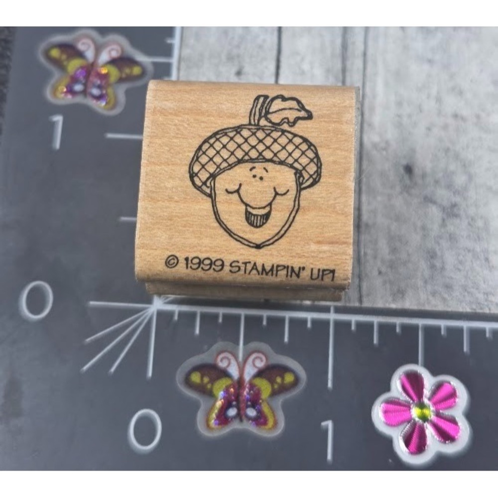Stampin' Up! Acorn Fall Autumn Happy Face 1999 Rubber Stamp Wood #K97